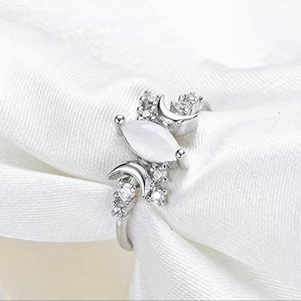 New Sterling Silver Handmade Moonstone White Sapphire Celestial Moon Star Ring - Picture 2 of 16